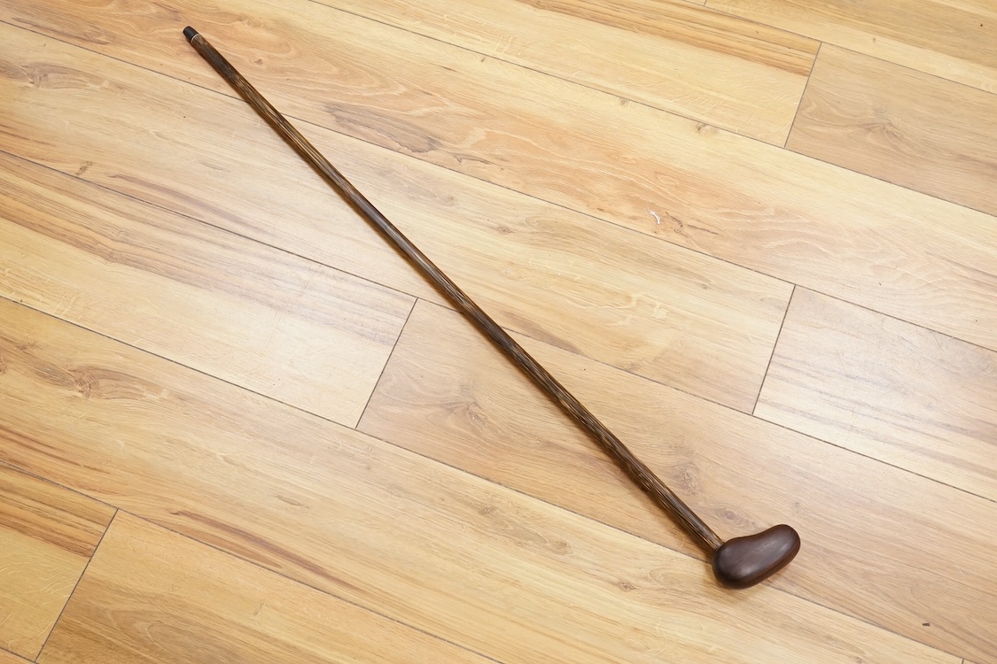 A bamboo walking stick with zitan? handle, 90cm
